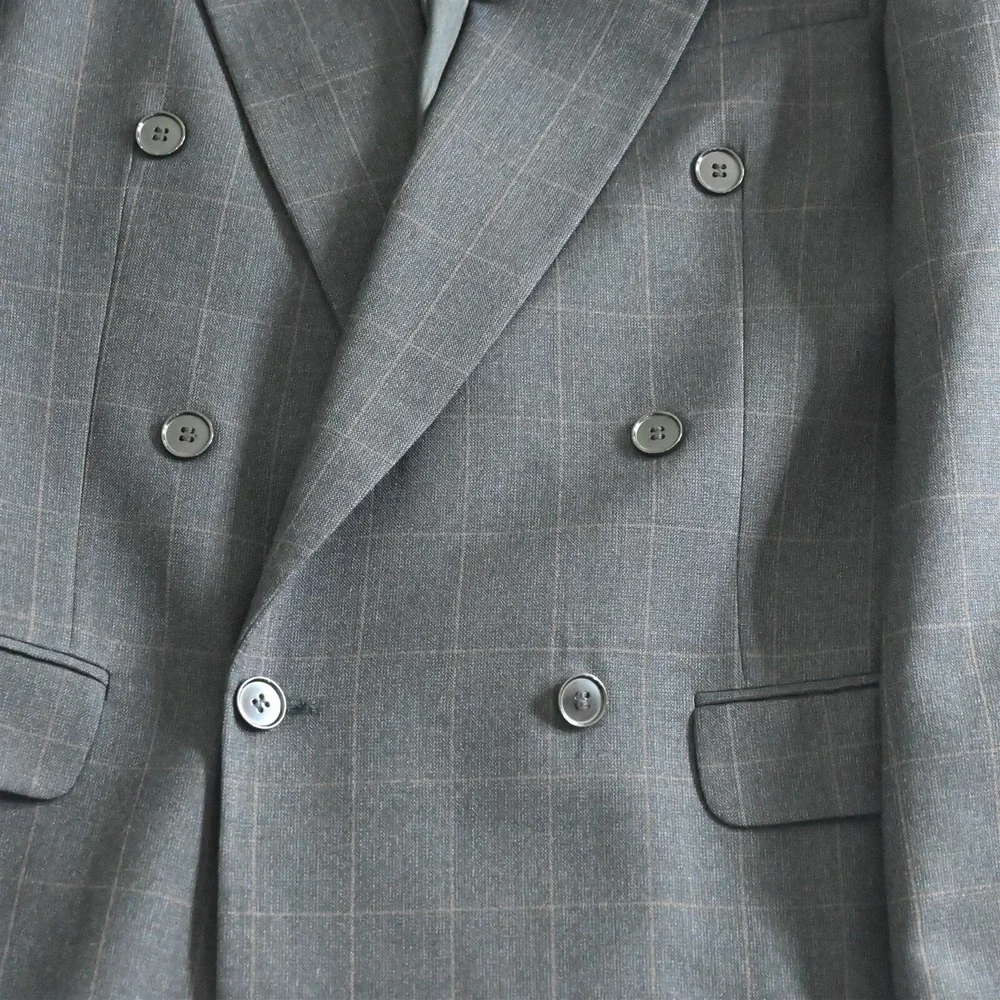 Vtg Bachrach 40L Tall Brown Windowpane Double Breasted Blazer Jacket Sport Coat‎
